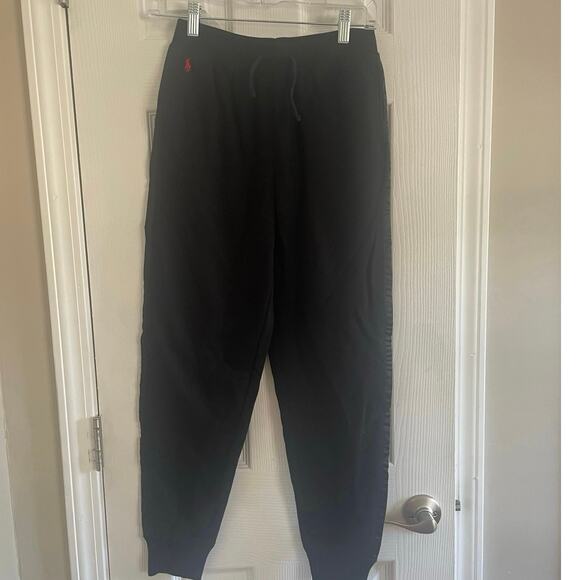 Polo Ralph Lauren Black Sweats w/ Ribbon Tuxedo type Trim on pant side seam, A64 - Picture 3 of 7